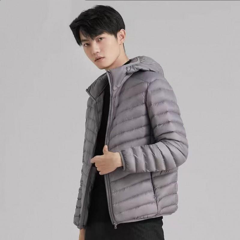 Mens Short Lightweight Packable Down Jacket 90% White Duck Hooded Slim Fit Winter Coat