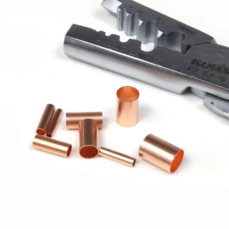 100 ks Red Copper Spojovací trubka Spojka vodiče Malá trubice Ochranná objímka Lisovací svorka Rychlospojka GT-1.5/2.5/3/4/5/6/8mm