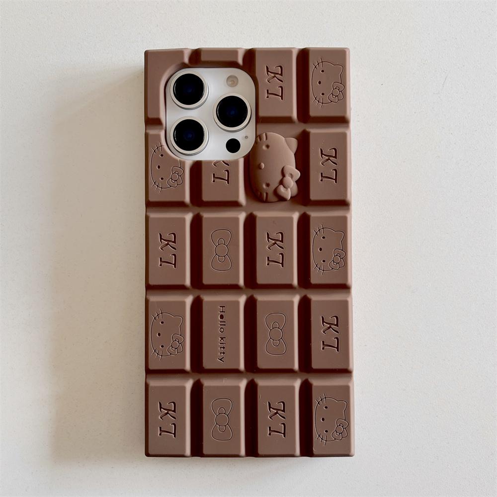 3D Chocolate Rilakkuma Phone Case For iPhone 16 Pro Max 15 14 Plus 13 12 Pro Max iPhone 11 Hello Kitty Silicone Cover