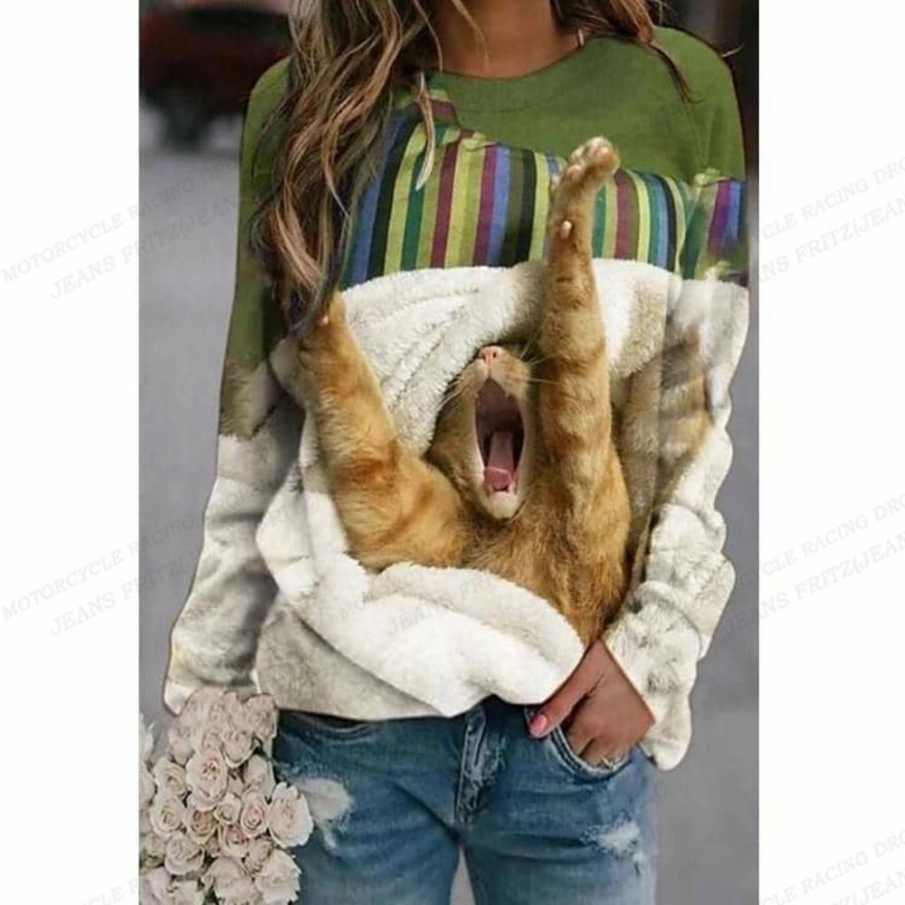 Модная спортивная рубашка для женщин с рисунком кота XL gray
