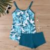 2-teiliges konservatives Tankini-Set Digitaldruck Bauchkontrolle Hohe Taille Boy Shorts Spaghettiträger Strand Badeanzug