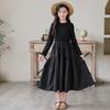 Girls' Spring 2025 Long Sleeve Mori Style Dress with Spliced Big Swing Skirt.