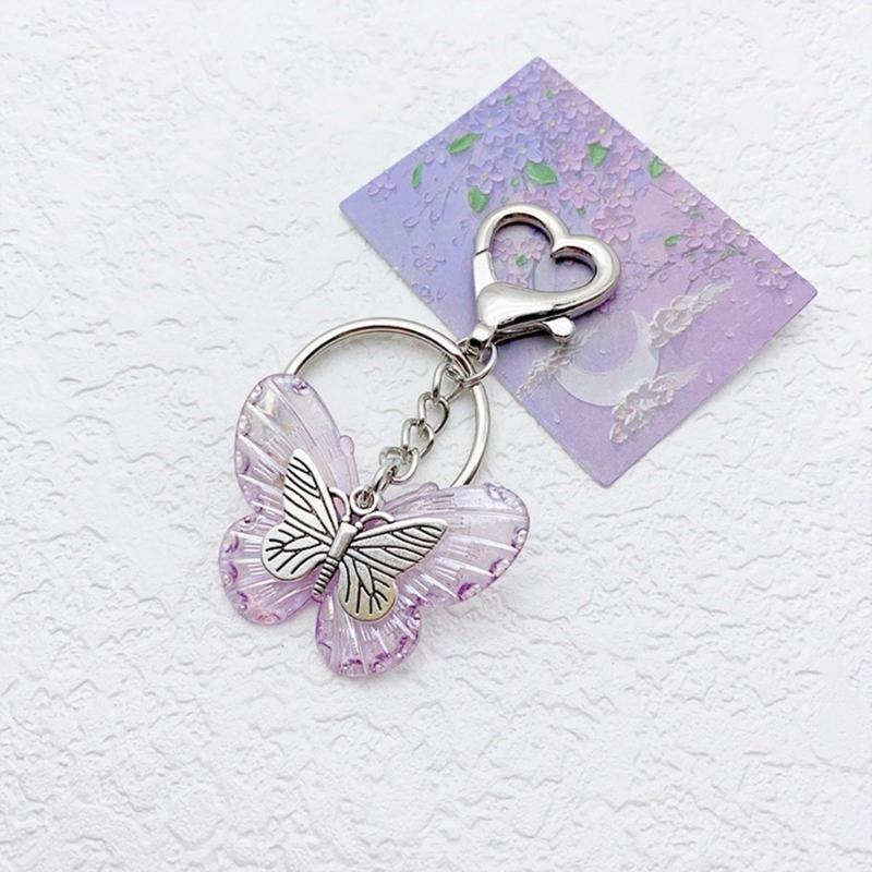 Elegant Butterfly Shaped Keychain Colorful Key Charm Transparent Butterfly Keyring Handbag Decoration for Women Girl