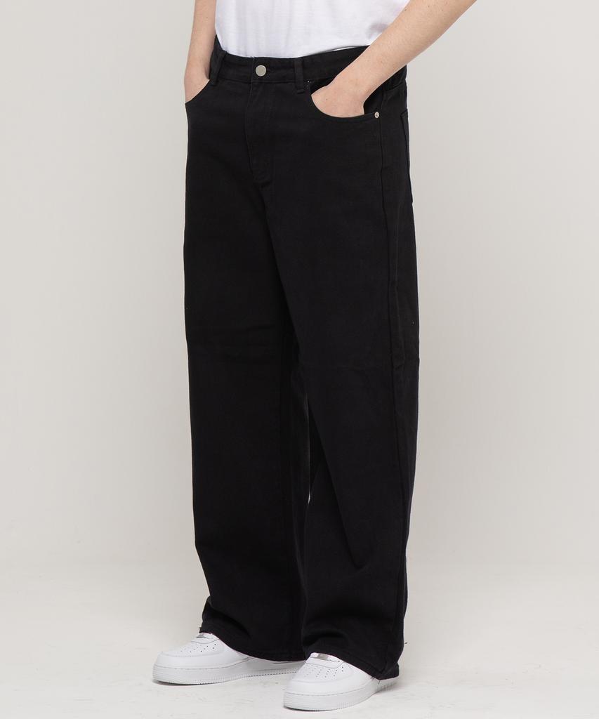 CHAMBROS Non-Faded Basic Semi-Wide Cotton Denim Pants [Black]