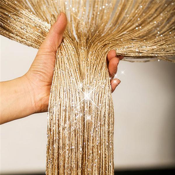 Luxury Glitter String Door Curtain Beads Room Dividers Beaded Fringe Polyester Fabric Shiny Tassel Line Curtains Window Panel Valance Wedding DIY