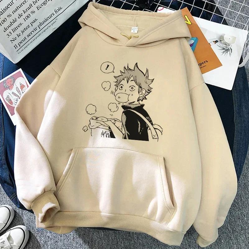 90s Japanese Anime Haikyuu Kangaroo Pocket Hoodies Women Funny Fly High Graphic Streetwear Winter Warm Fashion Aesthetic Clothes
