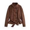 Veste courte cropped pour femme à col montant en faux daim, coupe ample et décontractée, manches longues, manteau court cargo