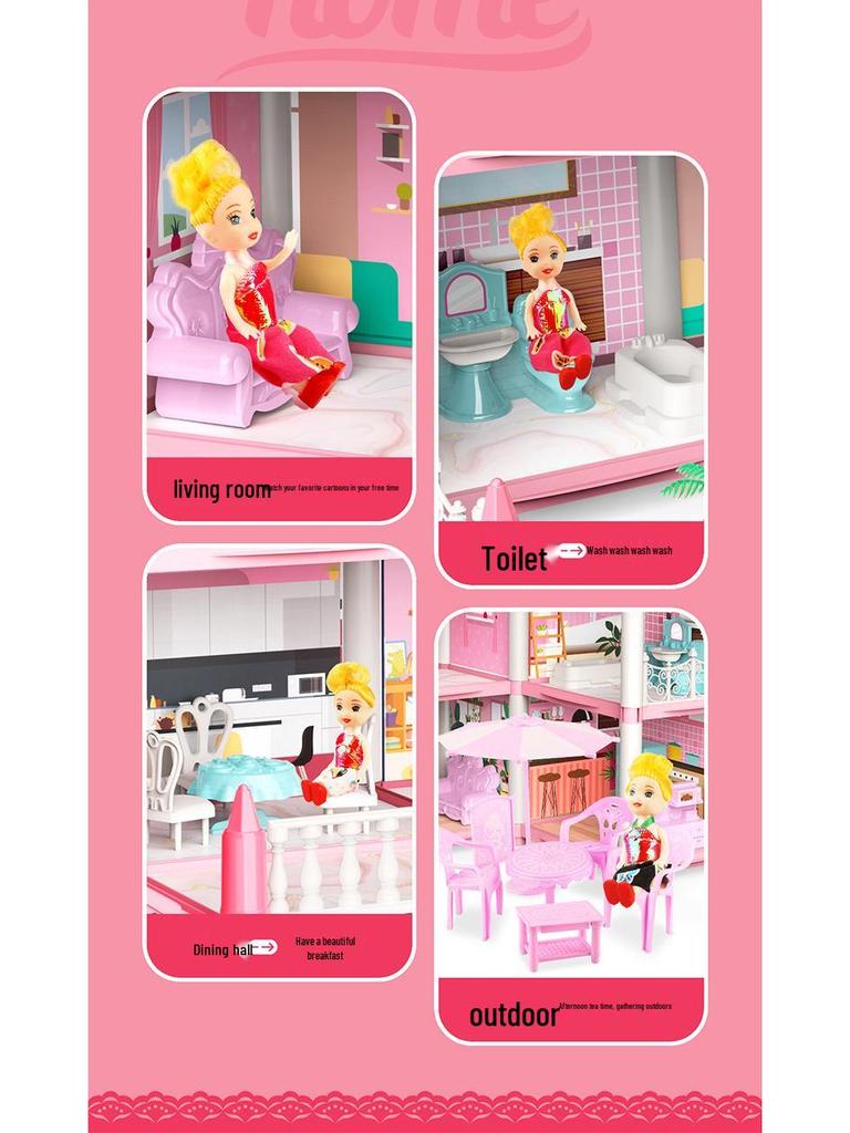 DIY Princess Castle Dollhouse with Lights for Girls' Pretend Play