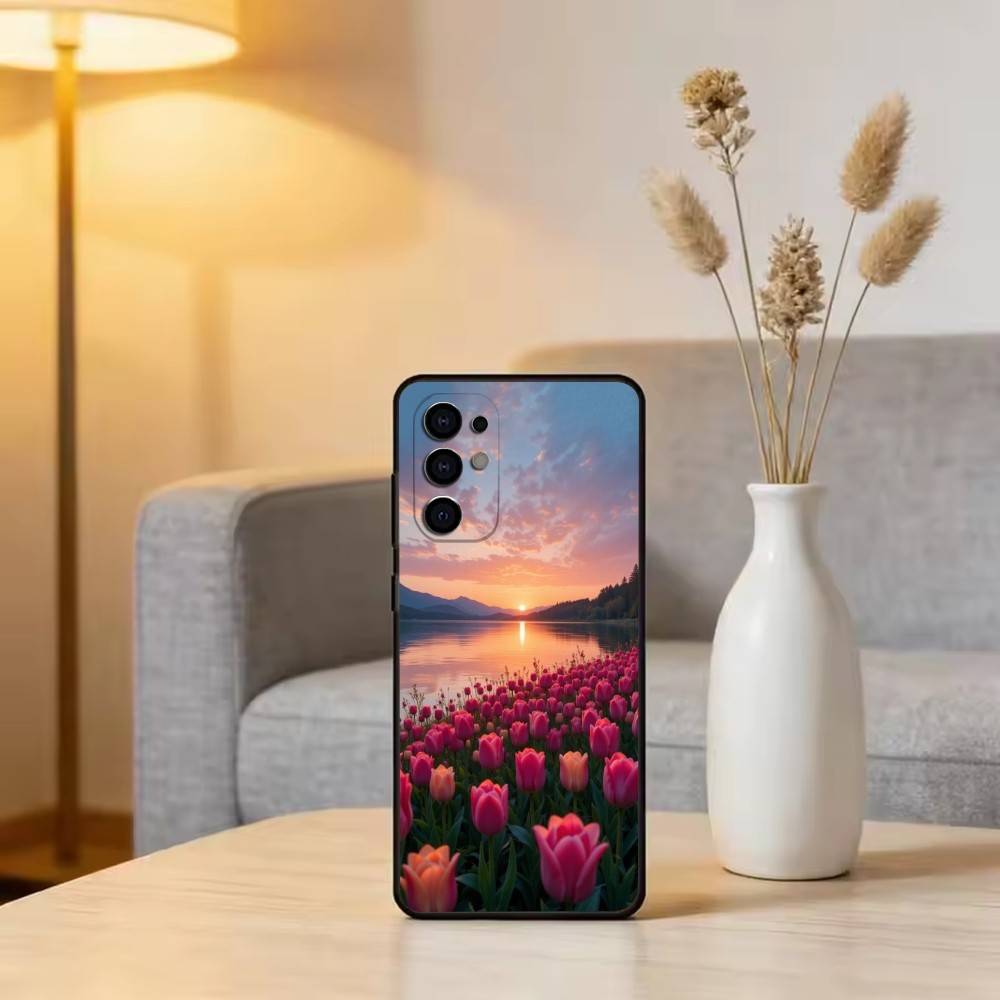 Super Beautiful Tulip Phone Case For Samsung S25,S24,S21,S22,S23,S30,Ultra,S20,Plus,Fe,Soft Silicone Black Cover