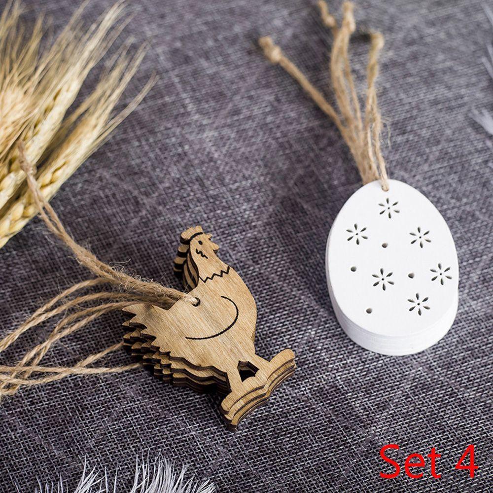 

8PCS Cutouts Natural Pendants Wooden Rabbit Easter Eggs Easter Decorations Hanging Ornaments Wood Chips