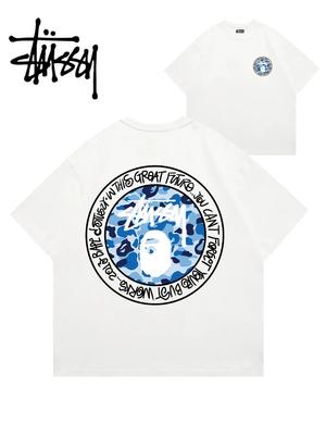 Bape X Stussy Übergroßes Baumwoll-T-Shirt Grafik
