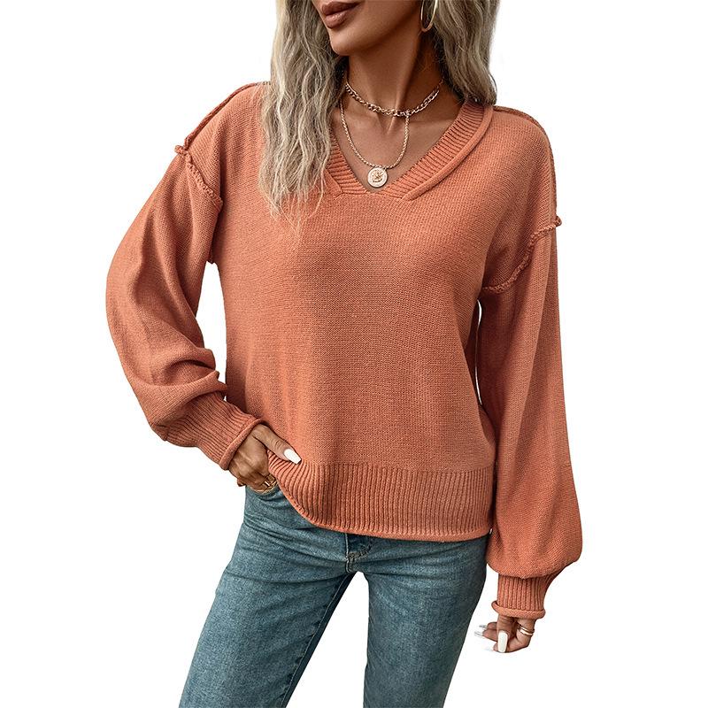 Autumn/Winter 2026 European & American Women's Lazy Style Knit Pullover Sweater with Line Decoration