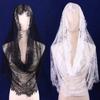 Women's Bridal Muslim Wedding Embroidered Headveil Floral Lace Mantila Catholic Veil Black Church Veil Ivory White Mesh Shawl