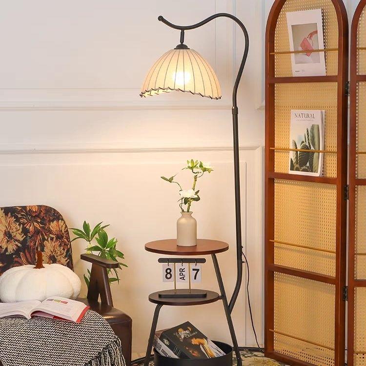 French Antique Style Floor Lamp & Integrated Bedside Table with Sofa and Coffee Table Storage Rack for Living Room or Bedroom. 