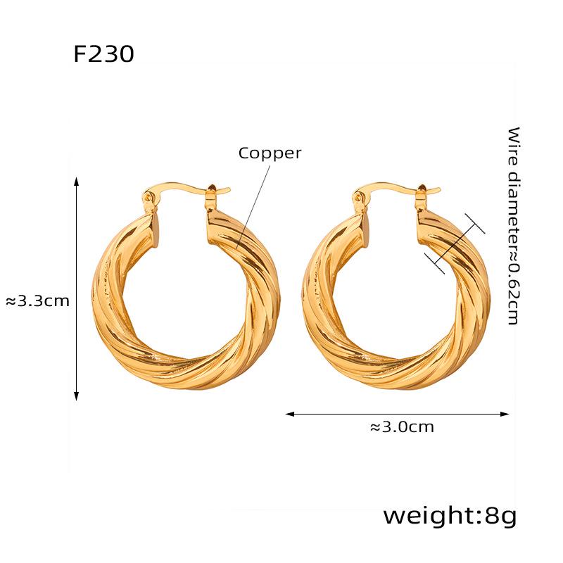 European Retro Style 18k Gold-Plated Copper Twisted O-Shaped Ear Cuff Earrings