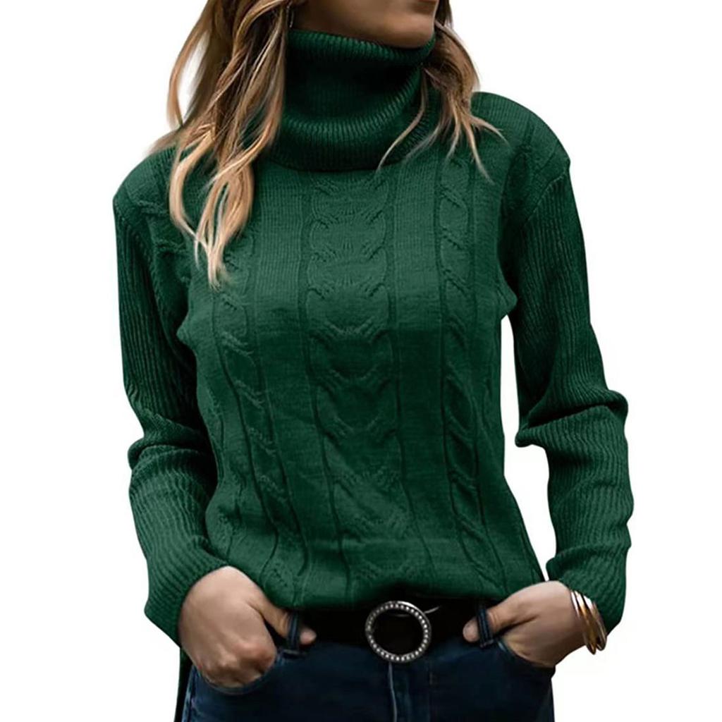 Women's Casual Solid Color Lapel Bottom Knit Sweater Vintage Cable Sweater