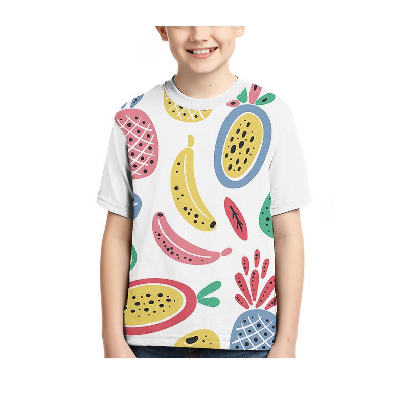 Summer Round Neck 3D Fruit Printed Top Fashionable Casual Short Sleeved Children's Boy T-shirts