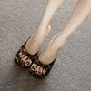 Sexy leopard print high-heeled slippers square head high-heeled sandals new word with thick heels high heels women's summer wear