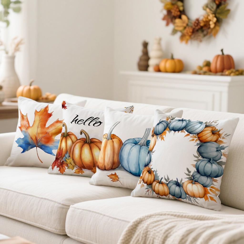 Retro Autumn Pumpkin Leaves Pillowcase Printed Polyester 45x45cm Throw Pillowcover Decorative Sofa Cushion Pillowslip Home Decor