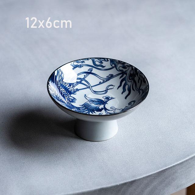 Antiker blau-weißer Dessertteller mit hohem Fuß, Obsthalter, chinesischer Gebäckteller, Tablett, Keramik-Obst-Sanck-Teller, Service-Tablett