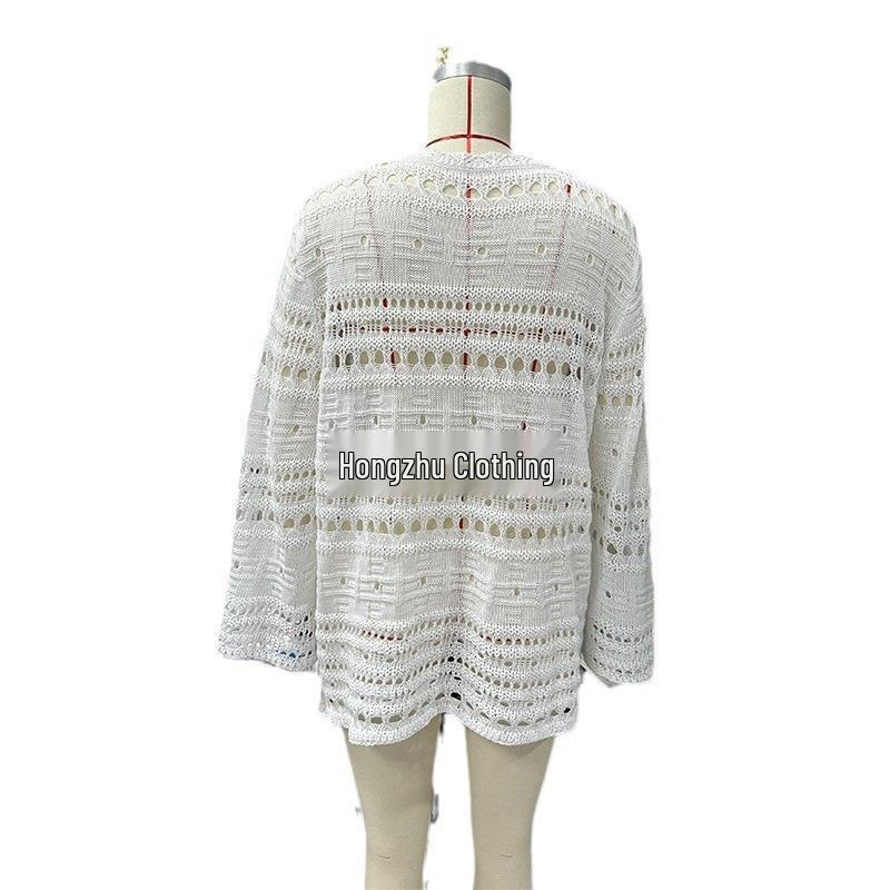 European & American Style Women's Beach Dress - Hollow Out Bell Sleeve Tie-Up Bikini Cover-Up