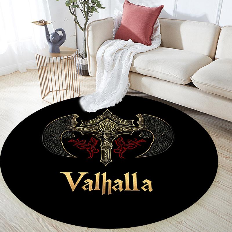 Wikinger-Streitaxt,Runder Teppich,Teppich für Wohnzimmer Schlafzimmer Sofa Spielzimmer Dekor,Rutschfeste Bodenmatte