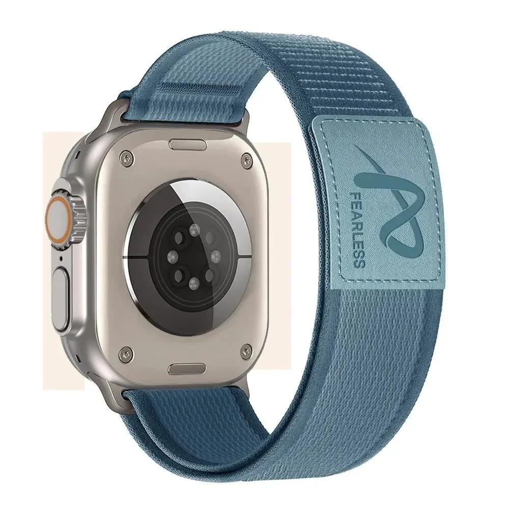 

Nylon Leather Strap for Apple Watch Band Ultra 49mm 44mm 45mm 42mm 41mm 40 38mm Sport Watchband Iwatch Serise 9 8 7 6 5 Bracelet 42mm 44mm 45mm 49mm синій
