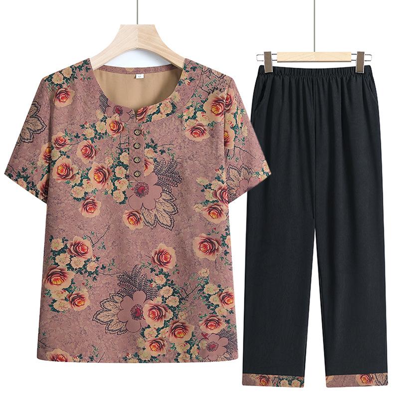 Elderly summer women's clothing summer short-sleeved suit elderly clothes thin new style