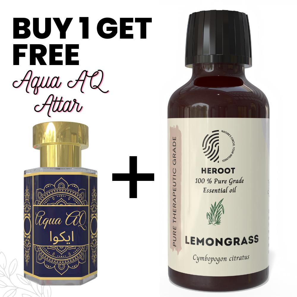 Lemongrass Essential Oil 10ml for Aromatherapy & Home Fragrance Get 1 Free 6 Ml Attar – Aqua AQ, Dubai Oud, Aura, White Oud