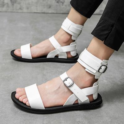 Fashion Summer New Men Gladiators High Tops Belt PU Leather Casual Shoes Breathable Beach Sandals Outdoor Slippers Black White Plus Size