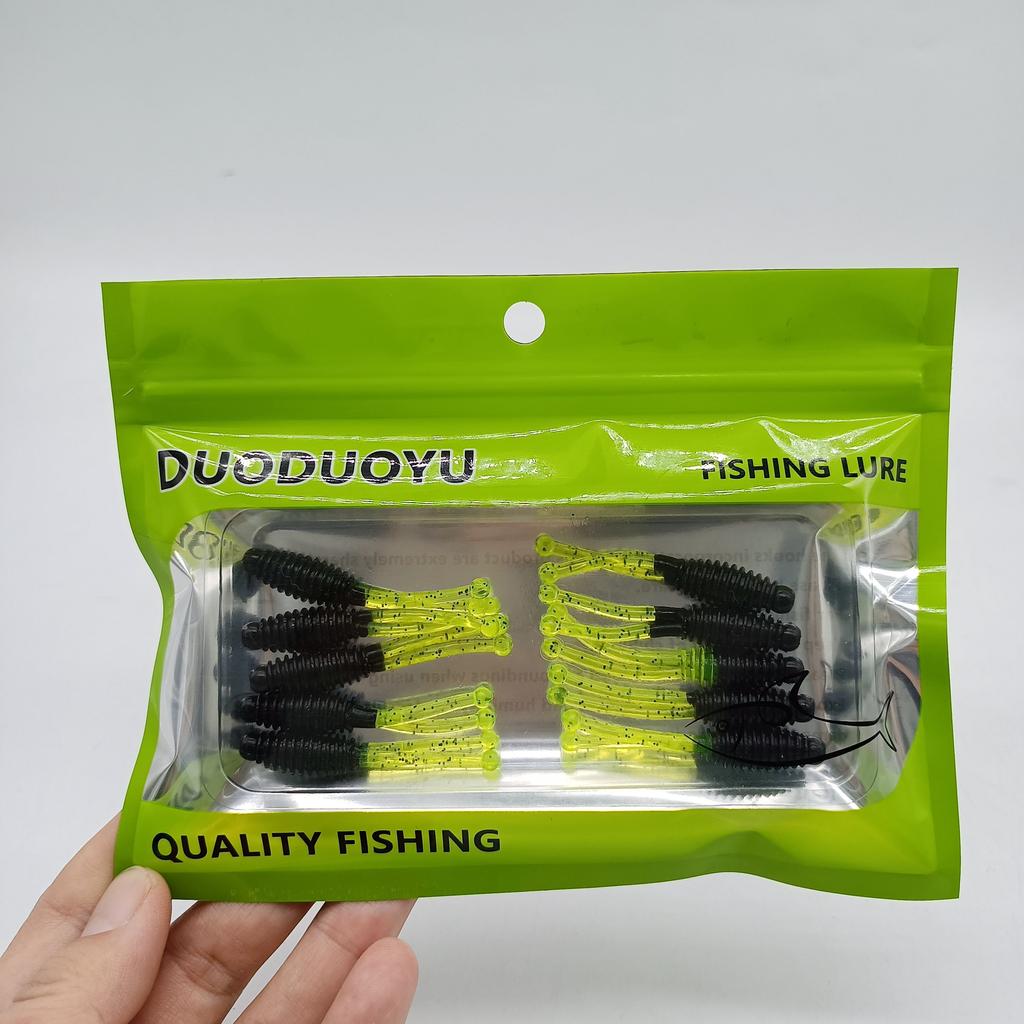 DUODUOYU 10PCS Mini Soft Fishing Lures 1.2g/50mm Double tailed Jigging Wobblers Artificial Swimbaits For Bass Carp Tackle