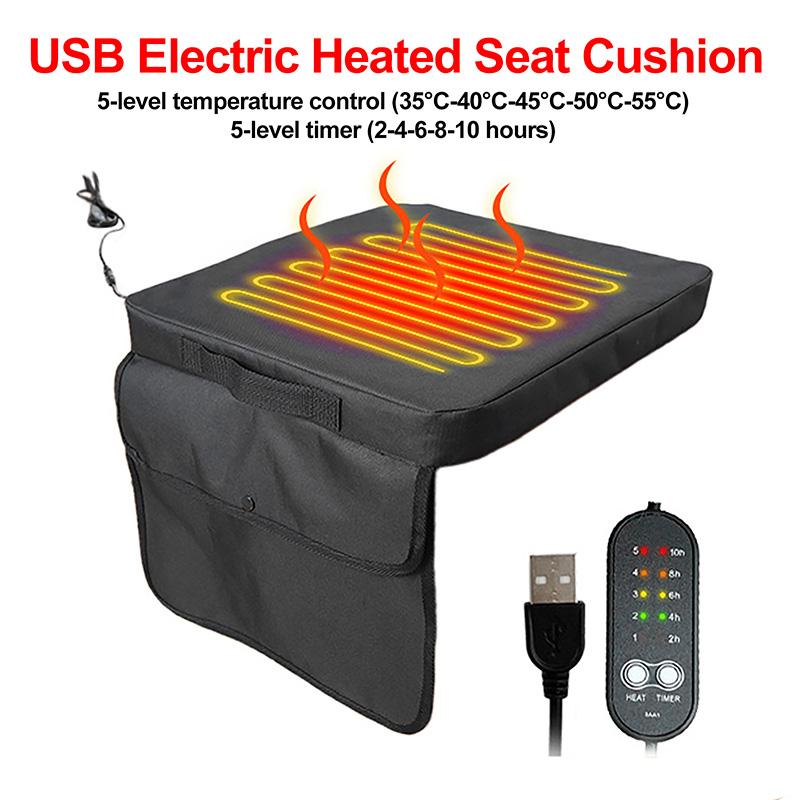 Electric Heated Seat Cushion USB Port Five Adjustable Temperature Settings Portability Winter Household, Outdoor Heated Seat Pad