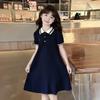 Girls Polo Collar Short Sleeve Dress Preppy Style A-Line Skirt Kids Over 4 Years Old