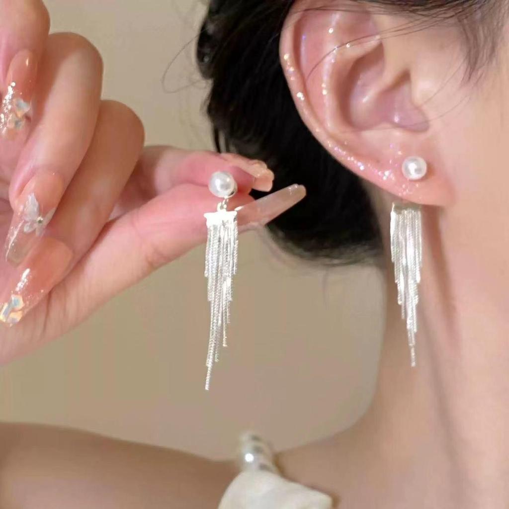 Elegant Bow-Knot Tassel Alloy Earrings for Women's 2025 Spring/Summer