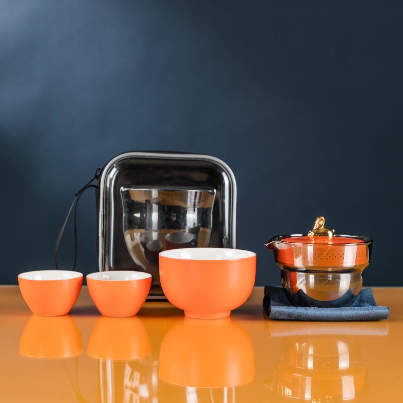 Outdoor Portable Travel Tea Set, One Pot, Three Cups, Express Cup, Tea Maker, Mid-Autumn Festival Year of the Rabbit Commemorative Gift