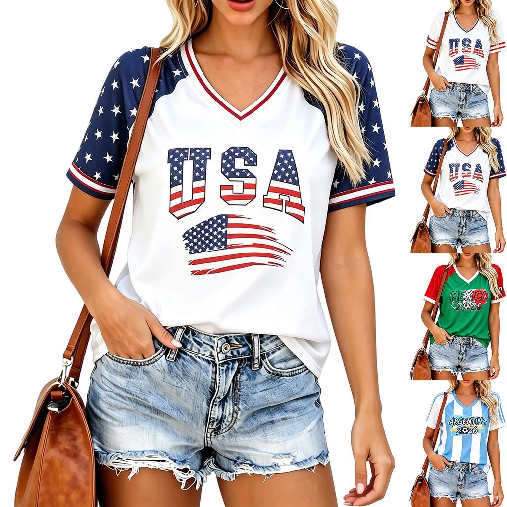 Women Casual V Neck Short Sleeve T Shirt Letter Print Relaxed Fit Lightweight Top for Daily Wear and Outdoor Activities