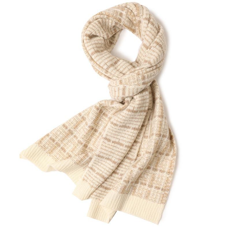 

Autumn and winter new women s trend cashmere knitted plaid scarf, hat and gloves three-piece set Inner Mongolia білий