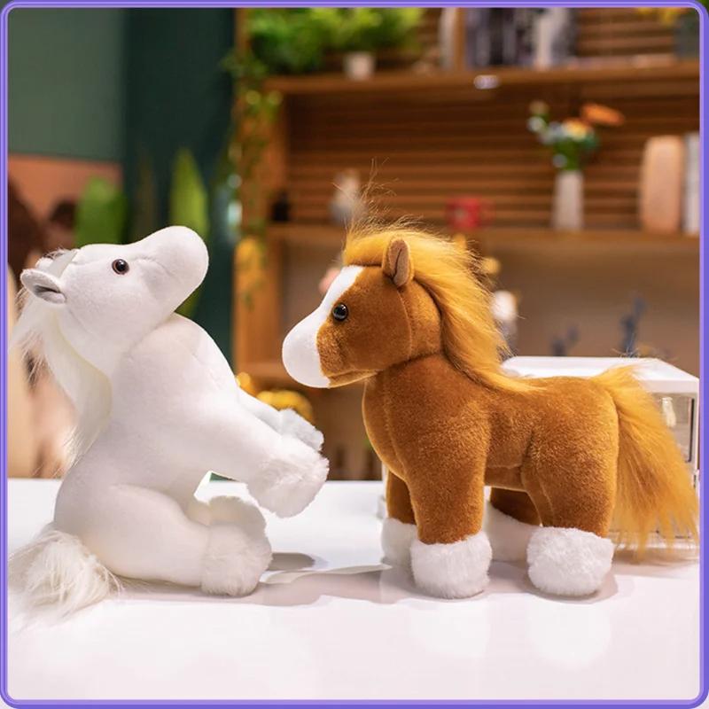 Simulation Cute Horse Plush Toy Stuffed Animal Toy Brown White Black Soft Realistic Horse Toy Home Decoration Kids Birthday Gift
