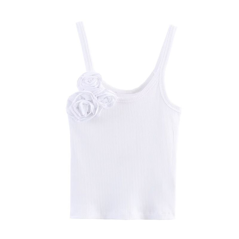 Zbzr Spring New Women clothes Western Style Fashion Flower Rib round Neck Sling Top 5644859 250