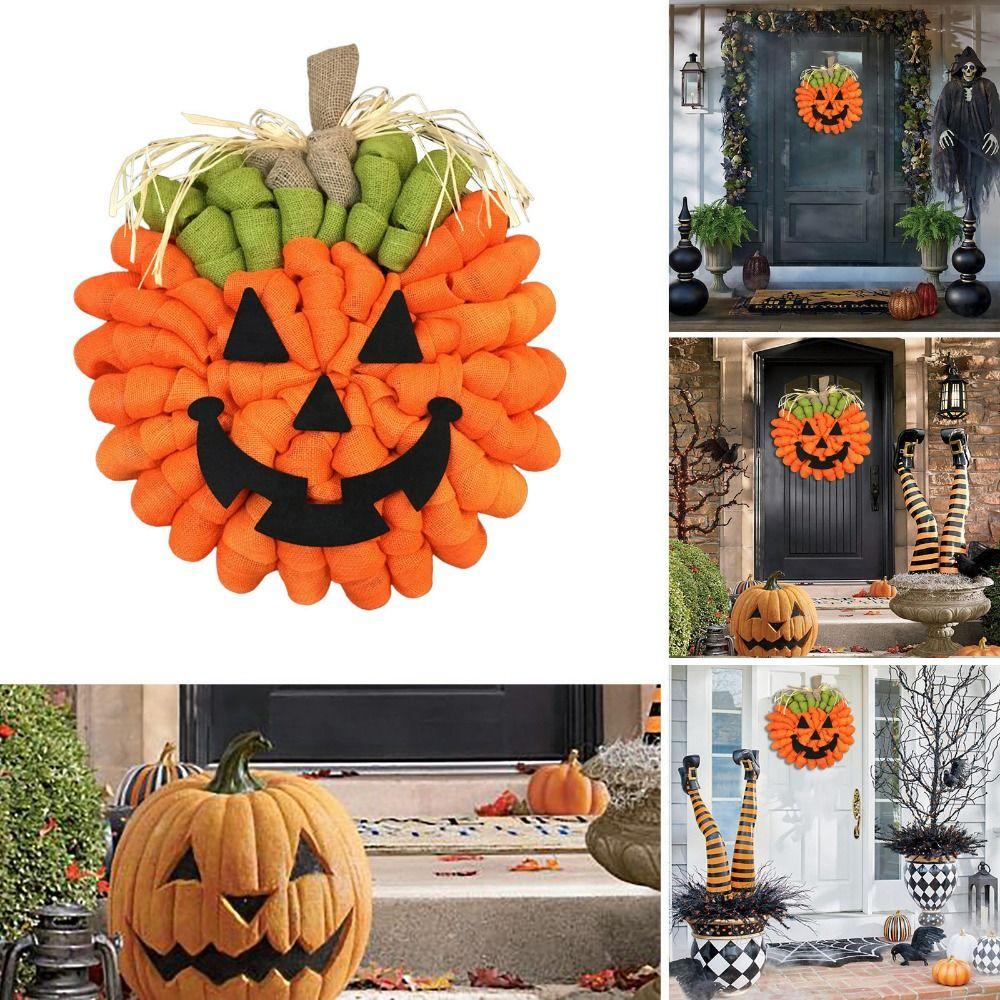 Wall Hanging Pumpkin Burlap Wreath Linen Halloween Pumpkin Wreath Decorative Christmas