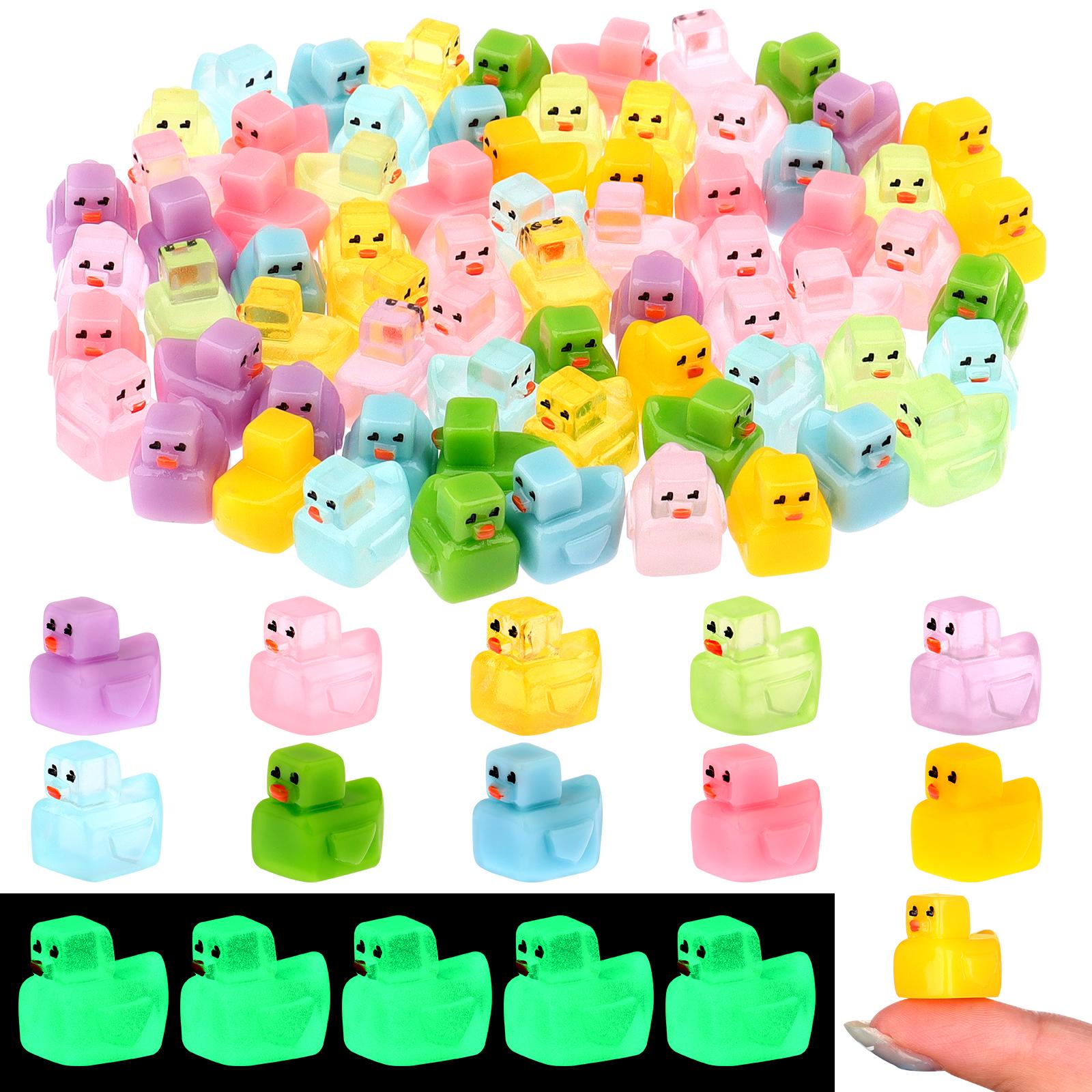 

100Pcs Mini Blocky Resin Duck Luminous Tiny Ducks Bulk Glow In The Dark Colorful Micro Duck Figures For Garden Aquarium Dollhous синій