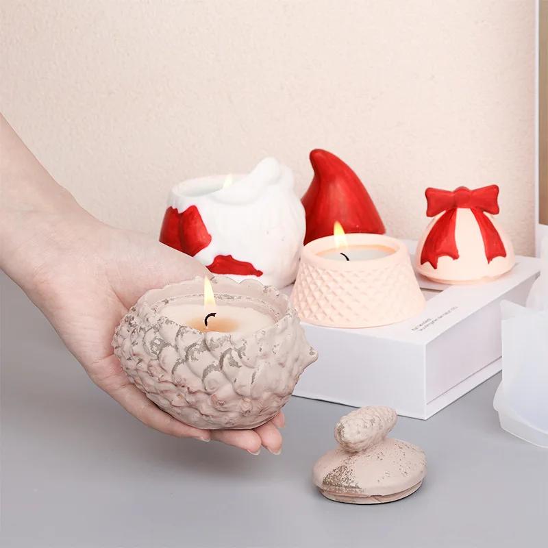 Top Quality Santa Claus Aromatherapy Candle Cup Silicone Mold for DIY Gypsum Cement Jar Dropper Mould Bell Pinecone Storage Home