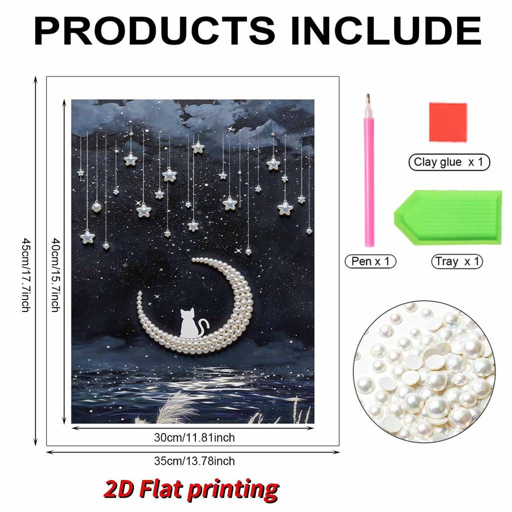 Pearl DIY Moon and Cat Art Kits 15.7x19.6inch Gem Art Pearl Painting Kits Without Frame for Adults Gift Idea Home Wall Decor