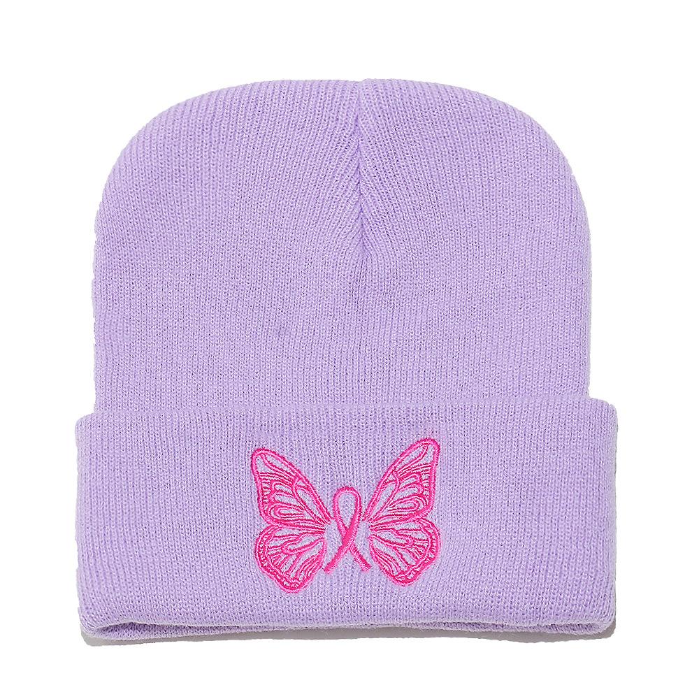 

Autumn and winter new pullover hat versatile brimless cap warm cold hat butterfly embroidery knitted hat women M（56-58cm） светло-фиолетовый