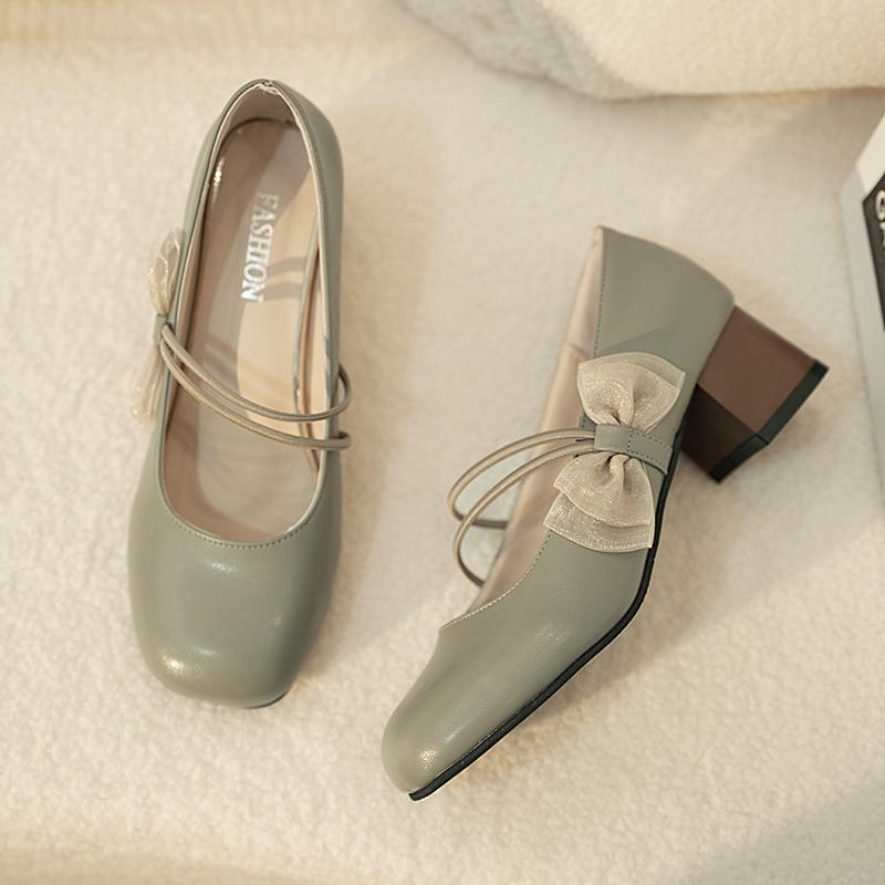 Fashion NEW Comfort Butterfly-knot Shoes for Women Pumps High Heels Low Heel Ladies Shoe Fashion Party Shallow Solid Color Casual