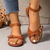 Fashion Vintage Plus Size Sandals Women's Fashion Round Toe Clip Toe Metal Buckle One Strap Anti-Slip Wear-Resistant Flats