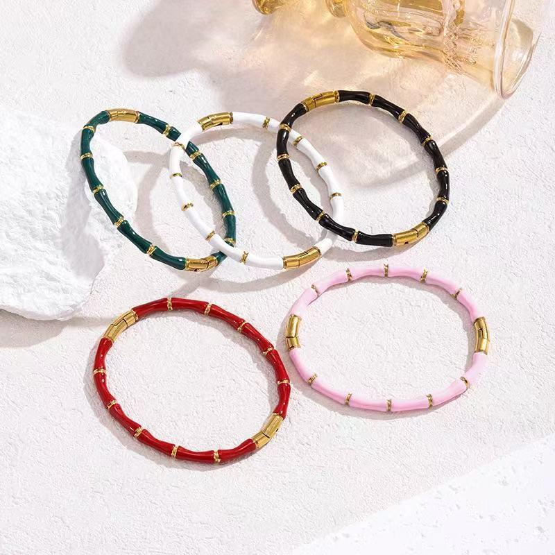 Stylish Colorful Bamboo Joint Bangle Stainless Steel Enamel Bracelet Non-Fading Simple Stainless Steel Bangle Trendy