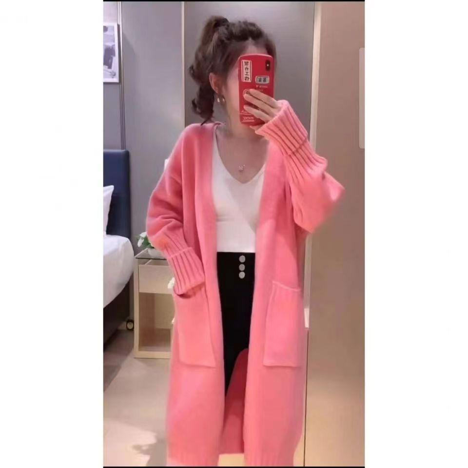 **Korean Style Loose Knit Cardigan for Women - Spring/Autumn 2025 Mid-Length Sweater Coat**