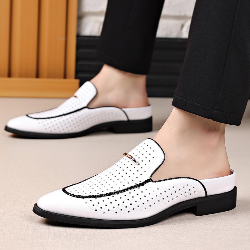 Slippers business men's shoes office wear men's one-pedal leather shoes heightening muller shoes leather men's half slippers