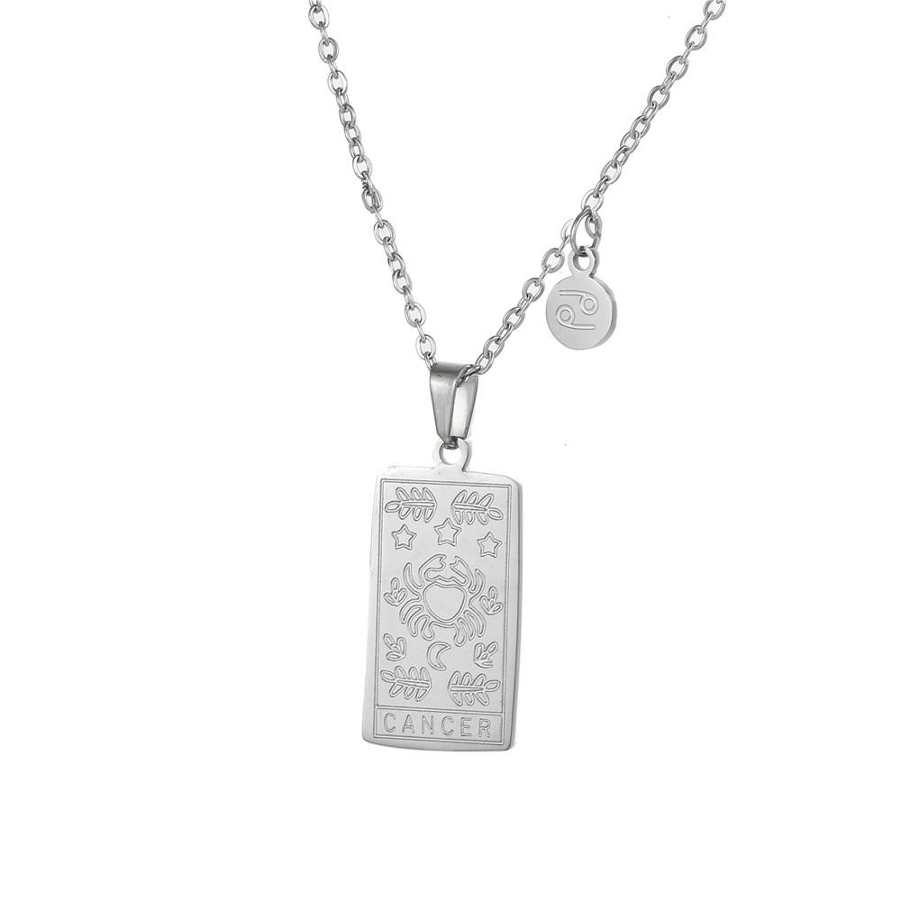 Twelve Constellations Tarot Card Stainless Steel Necklace with Fade-Resistant Pendant